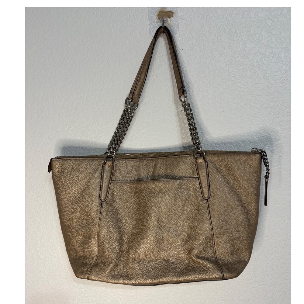 Coach Ava Chain Tote Metallic Gold Pebbled Leather Shoulder Bag F28930 - Picture 6 of 6